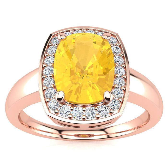 2 Carat Cushion Cut Citrine & Halo 22 Diamond Ring in 14K Rose Gold (3.90 g), , Size 4 by SuperJeweler