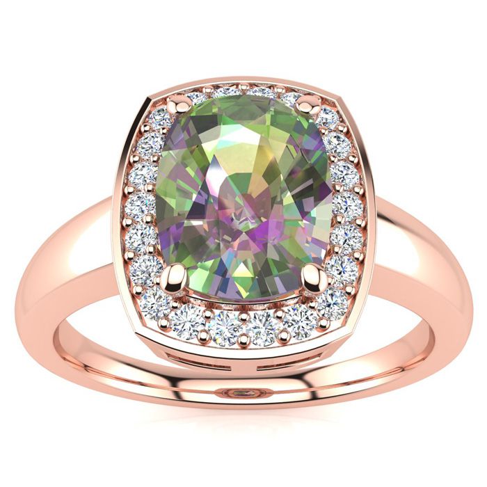 2 Carat Cushion Cut Mystic Topaz & Halo 22 Diamond Ring in 14K Rose Gold (3.90 g), , Size 4 by SuperJeweler