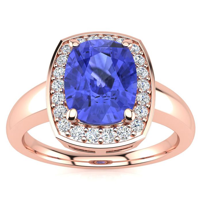 2.5 Carat Cushion Cut Tanzanite & Halo 22 Diamond Ring in 14K Rose Gold (3.90 g), , Size 4 by SuperJeweler