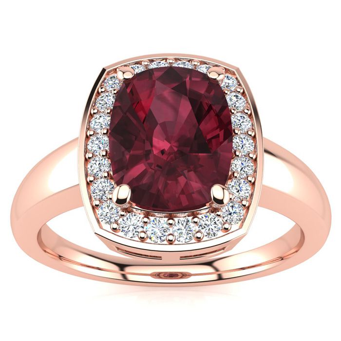 3 Carat Cushion Cut Garnet & Halo 22 Diamond Ring in 14K Rose Gold (3.90 g), , Size 4 by SuperJeweler