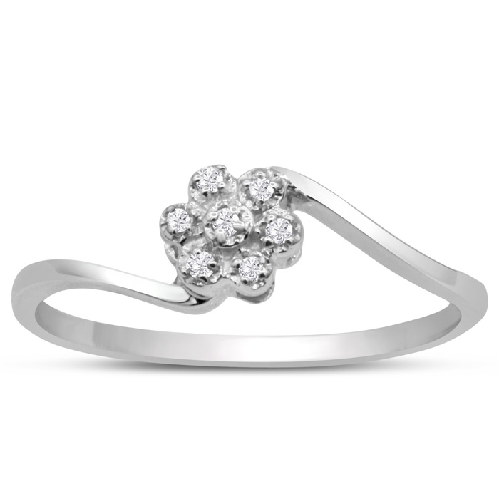 Flower Shaped Diamond Promise Ring in White Gold (0.90 g), , Size 4 by SuperJeweler