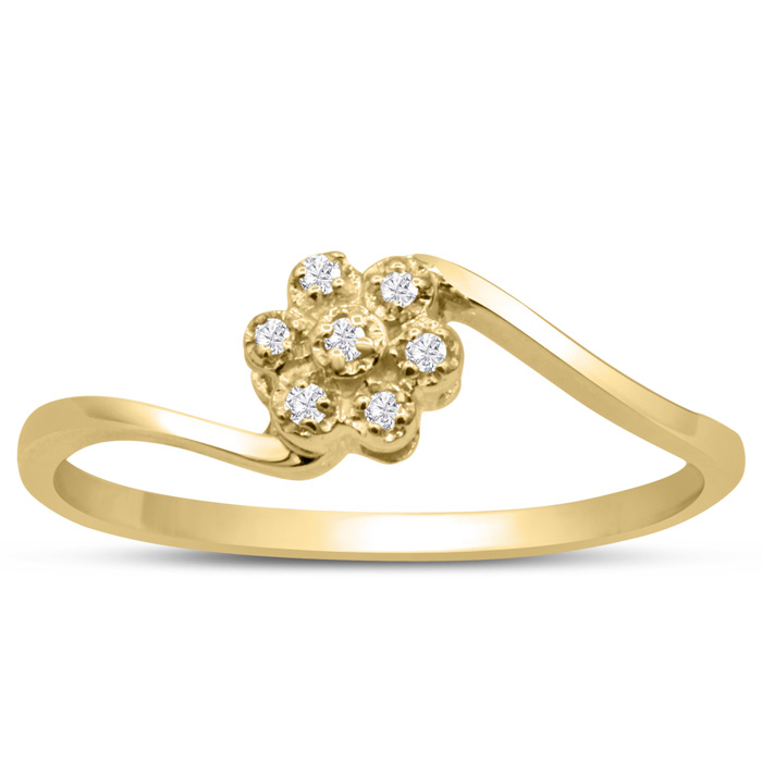 Flower Shaped Diamond Promise Ring in Yellow Gold (0.90 g), , Size 4 by SuperJeweler