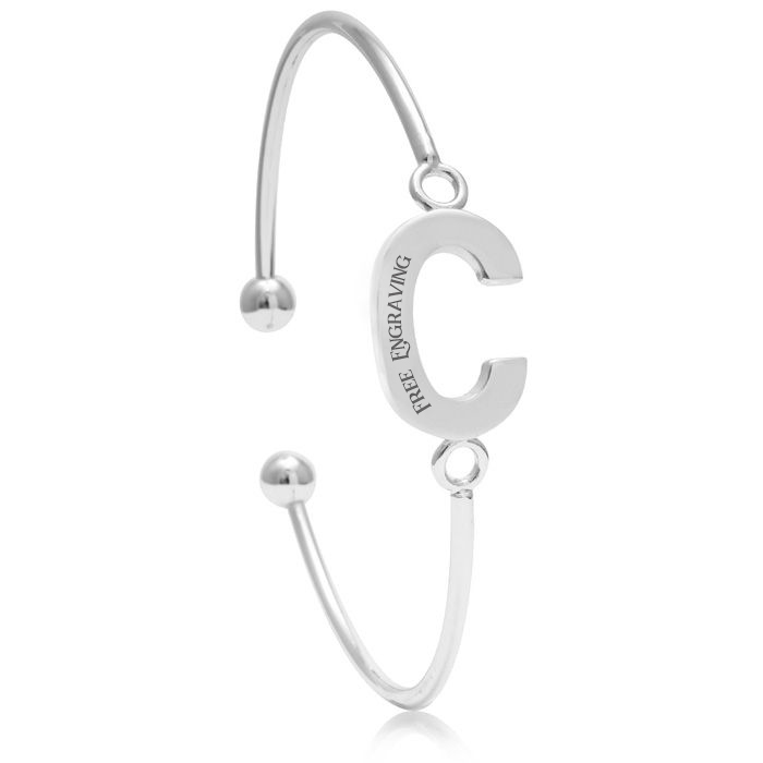 "C" Initial Bangle Bracelet in Silver Tone, 7 Inch by SuperJeweler