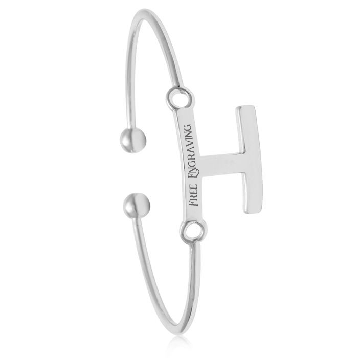"H" Initial Bangle Bracelet in Silver Tone, 7 Inch by SuperJeweler