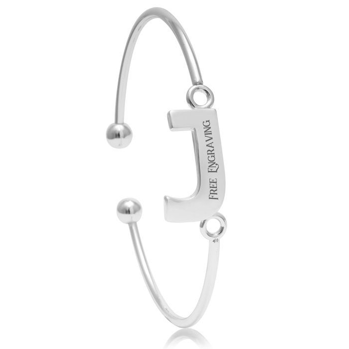 "J" Initial Bangle Bracelet in Silver Tone, 7 Inch by SuperJeweler