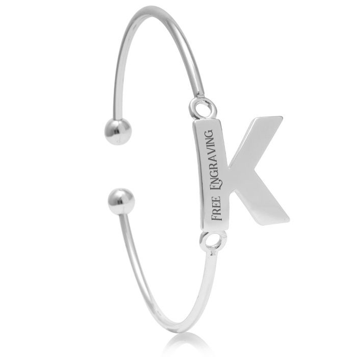 "K" Initial Bangle Bracelet in Silver Tone, 7 Inch by SuperJeweler