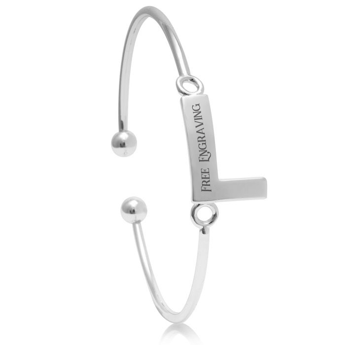 "L" Initial Bangle Bracelet in Silver Tone, 7 Inch by SuperJeweler