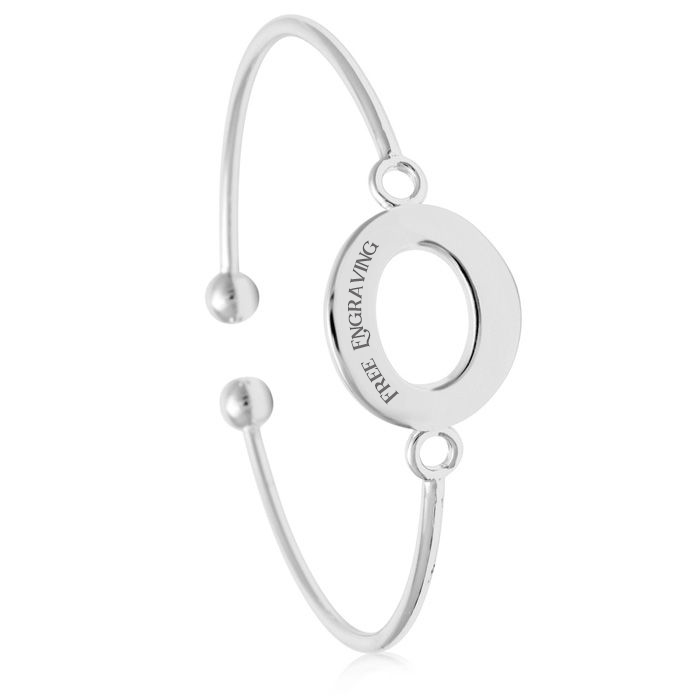 "O" Initial Bangle Bracelet in Silver Tone, 7 Inch by SuperJeweler