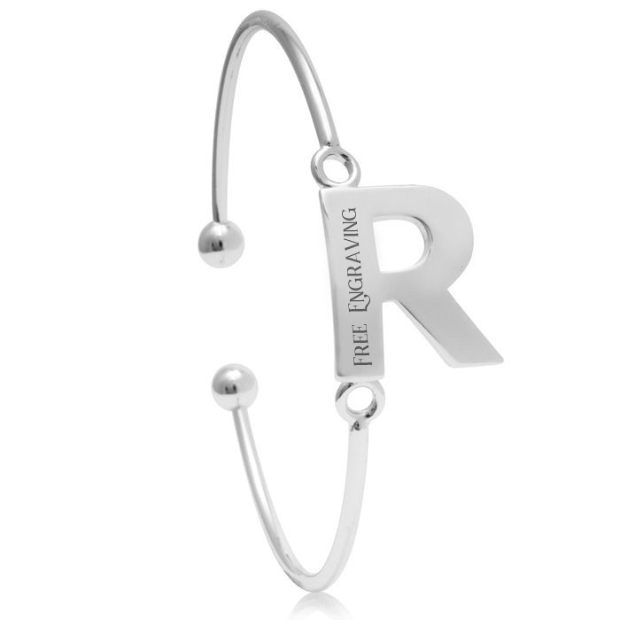 "R" Initial Bangle Bracelet in Silver Tone, 7 Inch by SuperJeweler