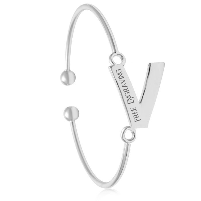 "V" Initial Bangle Bracelet in Silver Tone, 7 Inch by SuperJeweler