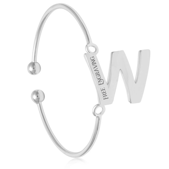 "W" Initial Bangle Bracelet in Silver Tone, 7 Inch by SuperJeweler