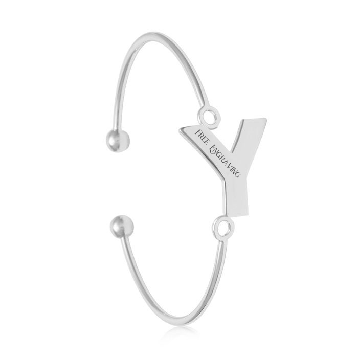 "Y" Initial Bangle Bracelet in Silver Tone, 7 Inch by SuperJeweler