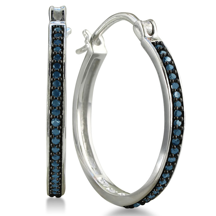 1/2ct Blue Diamond Hoop Earrings in Sterling Silver | SuperJeweler.com