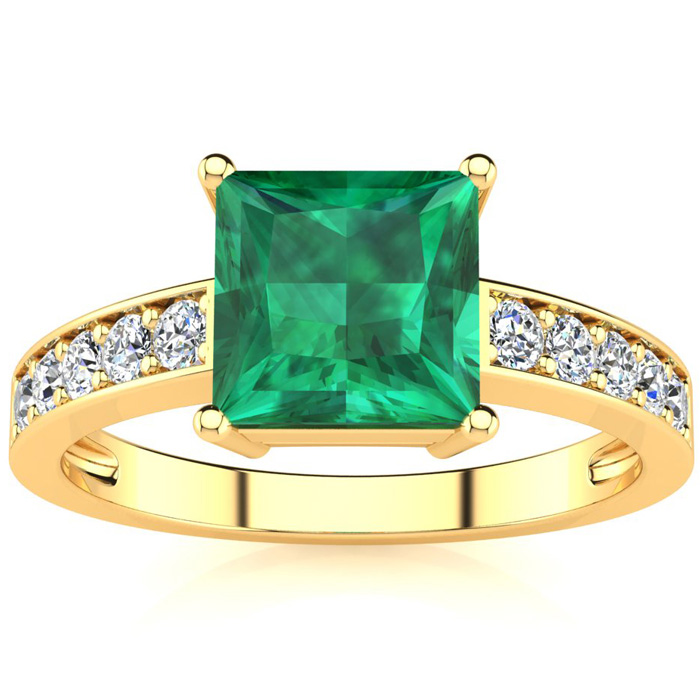 Square Step Cut 1 3/4 Carat Emerald Cut & 10 Diamond Ring in 14K Yellow Gold (3.40 g), , Size 4 by SuperJeweler