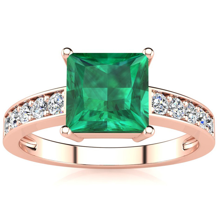 Square Step Cut 1 3/4 Carat Emerald Cut & 10 Diamond Ring in 14K Rose Gold (3.40 g), , Size 4 by SuperJeweler