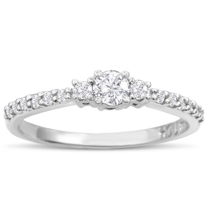 Three Diamond Plus Promise Ring in White Gold (1.80 g), , Size 4 by SuperJeweler