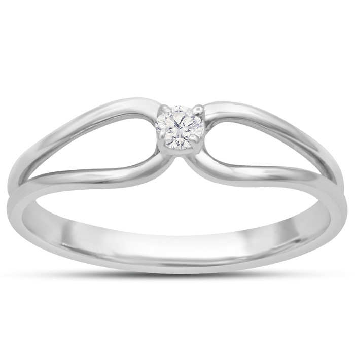 Split Shank Diamond Solitaire Promise Ring in White Gold (1.20 g), , Size 4 by SuperJeweler