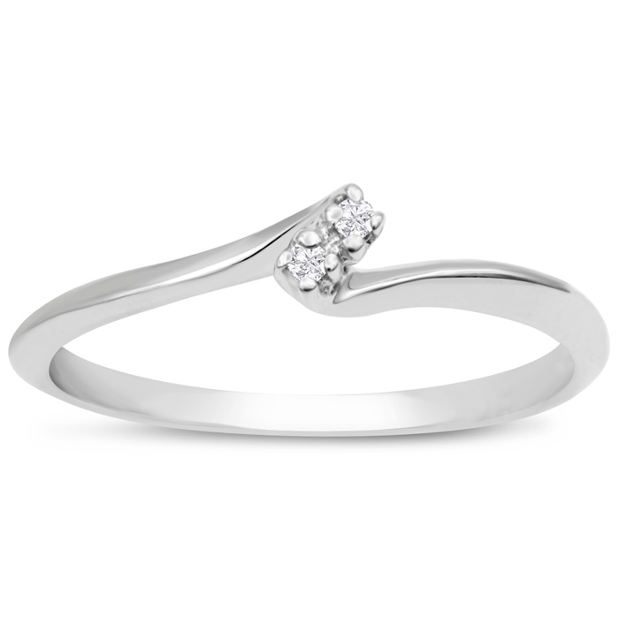 0.02 Carat Two Diamond Promise Ring in White Gold (1.10 g), , Size 4 by SuperJeweler