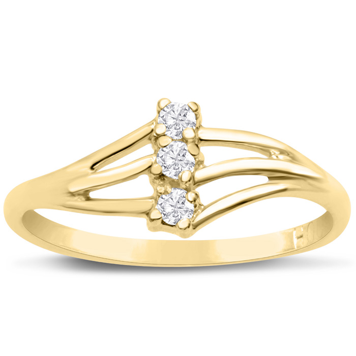 Three Diamond Spray Promise Ring in Yellow Gold (1.30 g), , Size 4 by SuperJeweler