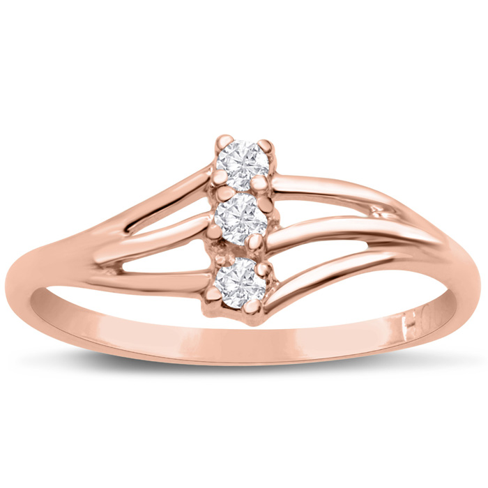 Three Diamond Spray Promise Ring in Rose Gold (1.30 g), , Size 4 by SuperJeweler