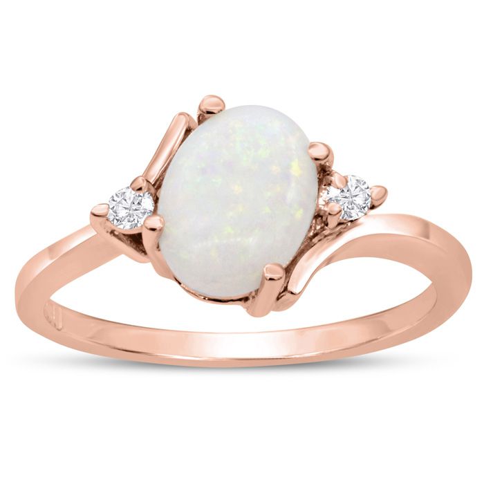 7/8 Carat Opal & Two 2 Diamond Ring in 14K Rose Gold (2.40 g), , Size 4 by SuperJeweler