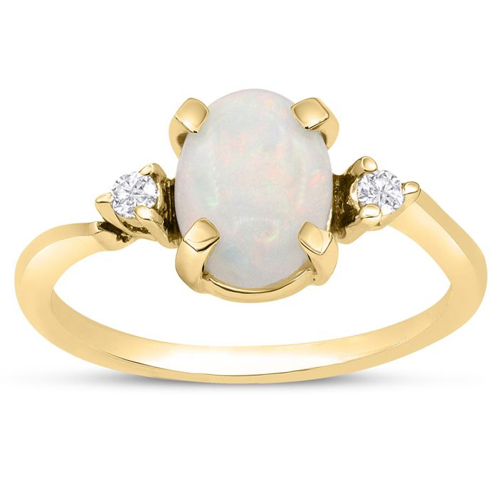 7/8 Carat Opal & Two 2 Diamond Ring in 14K Yellow Gold (1.80 g), , Size 4 by SuperJeweler