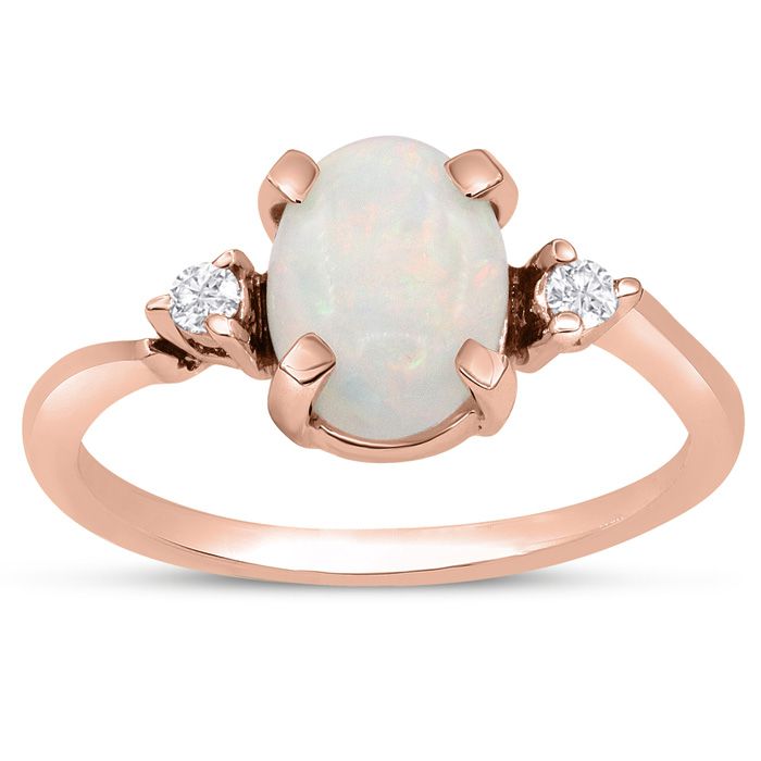 7/8 Carat Opal & Two 2 Diamond Ring in 14K Rose Gold (1.80 g), , Size 4 by SuperJeweler