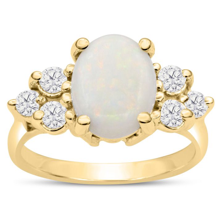 3 Carat Opal & 6 Diamond Ring in 14K Yellow Gold (4.40 g), , Size 4 by SuperJeweler