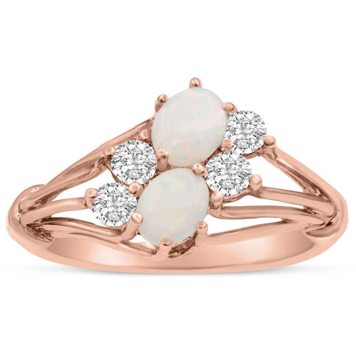 3/4 Carat Double Opal & 4 Diamond Ring in 14K Rose Gold (3.20 g), , Size 4 by SuperJeweler