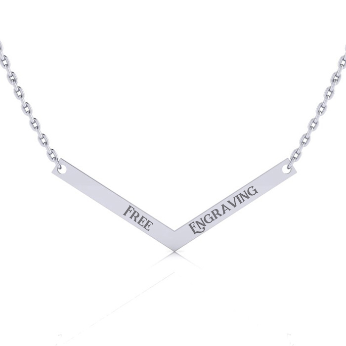 Sterling Silver V Bar Necklace w/ Free Custom Engraving, 18 Inches by SuperJeweler