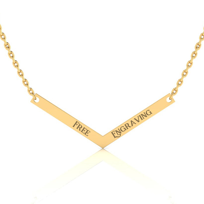 14K Yellow Gold (2.40 g) Over Sterling Silver V Bar Necklace w/ Free Custom Engraving, 18 Inches by SuperJeweler