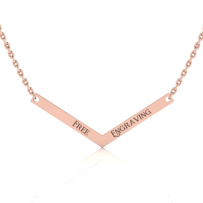 14K Rose Gold (2.40 g) Over Sterling Silver V Bar Necklace w/ Free Custom Engraving, 18 Inches by SuperJeweler