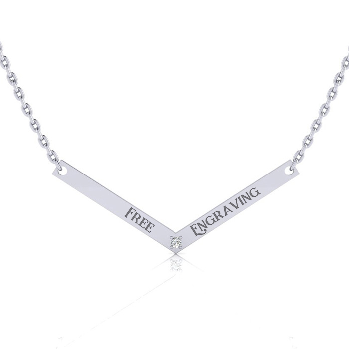 Sterling Silver Diamond V Bar Necklace w/ Free Custom Engraving, 18 Inches,  by SuperJeweler