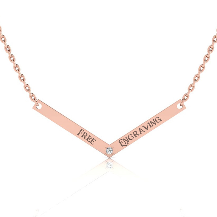 14K Rose Gold (2.40 g) Over Sterling Silver Diamond V Bar Necklace w/ Free Custom Engraving, 18 Inches,  by SuperJeweler