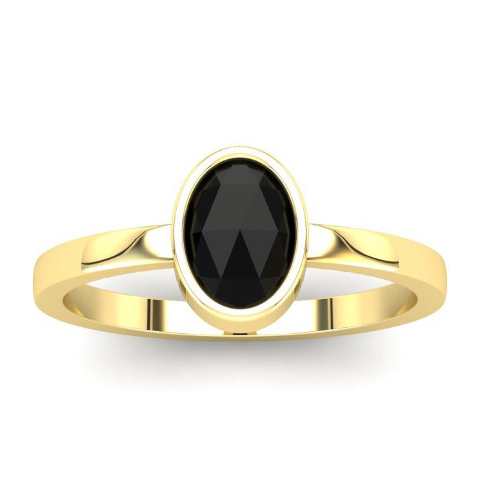 1 Carat Rose Cut Oval Black Diamond Solitaire Engagement Ring in 14K Yellow Gold (2.70 g), Size 4 by SuperJeweler