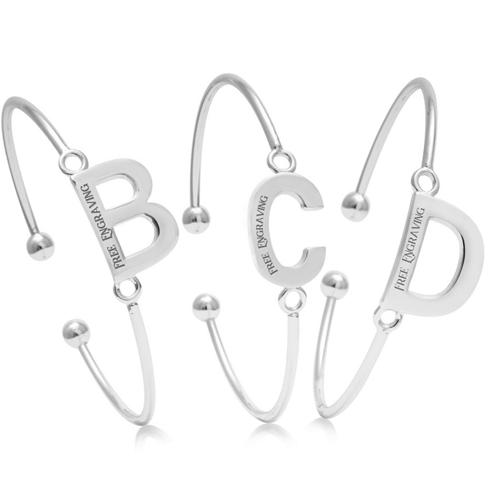 FREE ENGRAVING Silver Tone Initial Bangle Bracelets, 7 Inch by SuperJeweler