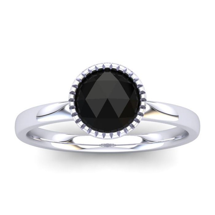 1/2 Carat Rose Cut Black Diamond Solitaire Engagement Ring in 14K White Gold (2.43 g), Size 4 by SuperJeweler