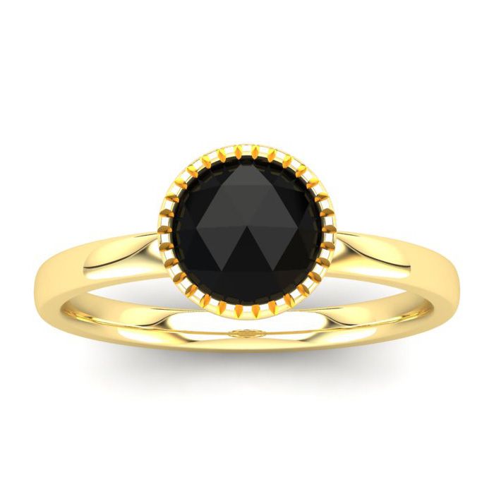 1/2 Carat Rose Cut Black Diamond Solitaire Engagement Ring in 14K Yellow Gold (2.43 g), Size 4 by SuperJeweler