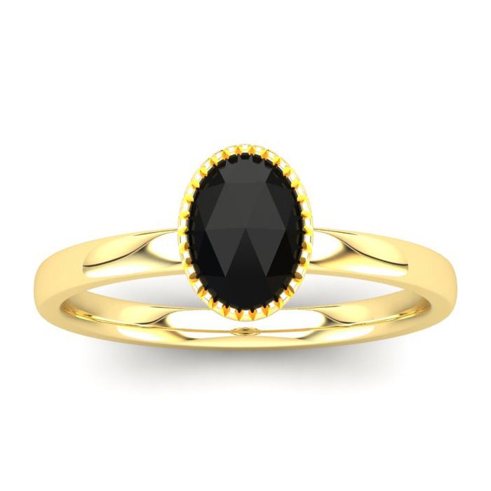 1 Carat Rose Cut Oval Black Diamond Solitaire Engagement Ring in 14K Yellow Gold (2.50 g), Size 4 by SuperJeweler