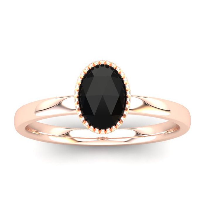 1 Carat Rose Cut Oval Black Diamond Solitaire Engagement Ring in 14K Rose Gold (2.50 g), Size 4 by SuperJeweler