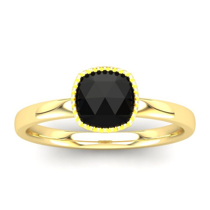 1 Carat Rose Cut Cushion Cut Black Diamond Solitaire Engagement Ring in 14K Yellow Gold (2.55 g), Size 4 by SuperJeweler