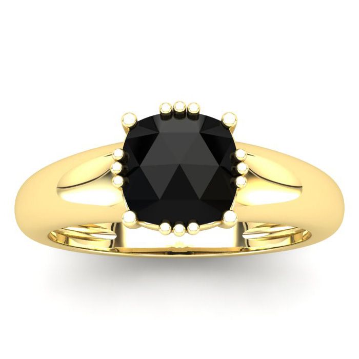 1.5 Carat Rose Cut Cushion Cut Black Diamond Solitaire Engagement Ring in 14K Yellow Gold (4.48 g), Size 4 by SuperJeweler