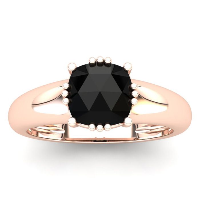 1.5 Carat Rose Cut Cushion Cut Black Diamond Solitaire Engagement Ring in 14K Rose Gold (4.48 g), Size 4 by SuperJeweler