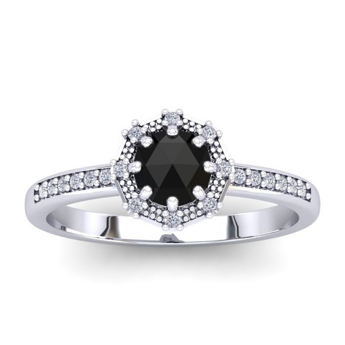 1/2 Carat Rose Cut Black & White Diamond Halo Ring in 14K White Gold (2.60 g), Size 4 by SuperJeweler