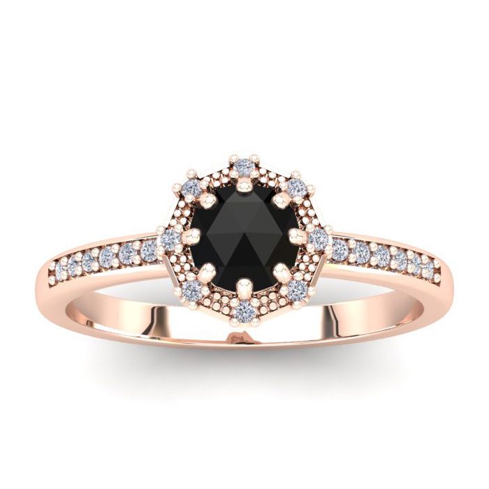 1/2 Carat Rose Cut Black & White Diamond Halo Ring in 14K Rose Gold (2.60 g), Size 4 by SuperJeweler