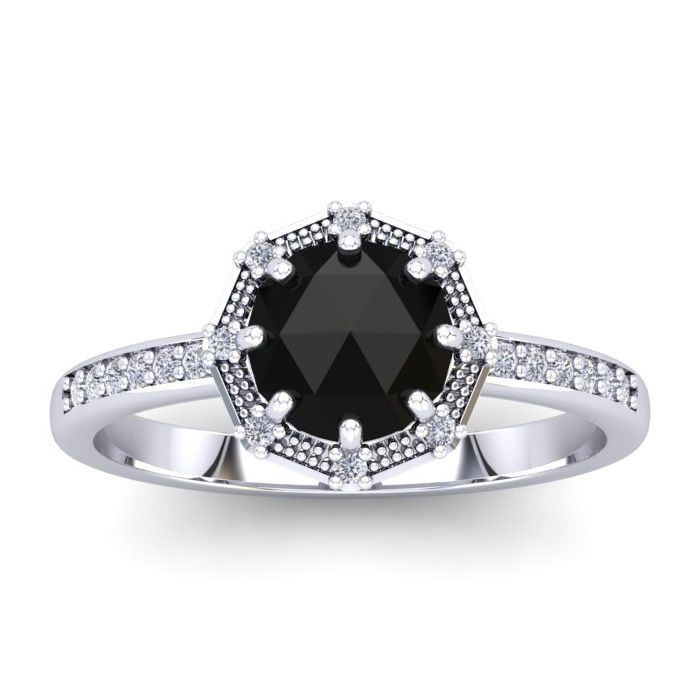 1 Carat Rose Cut Black & White Diamond Halo Ring in 14K White Gold (2.85 g), Size 4 by SuperJeweler