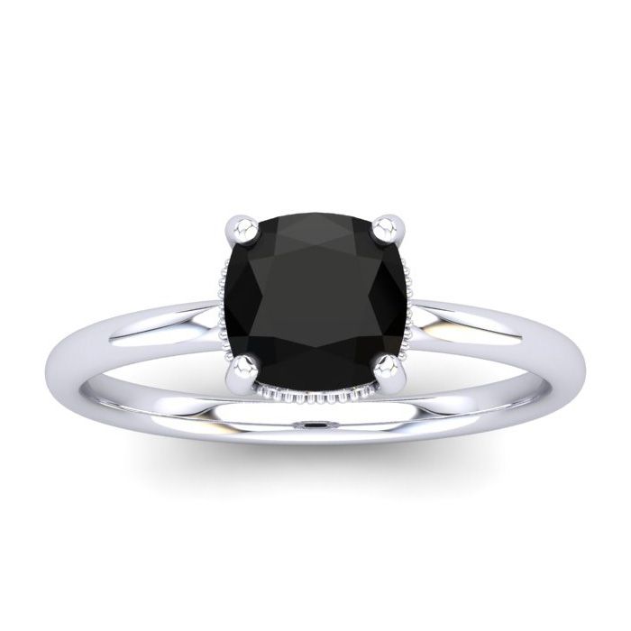 1 Carat Rose Cut Cushion Cut Black & White 9 Diamond Ring in 14K White Gold (2.25 g), Size 4 by SuperJeweler