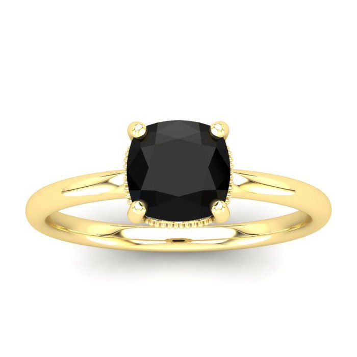 1 Carat Rose Cut Cushion Cut Black & White 9 Diamond Ring in 14K Yellow Gold (2.25 g), Size 4 by SuperJeweler