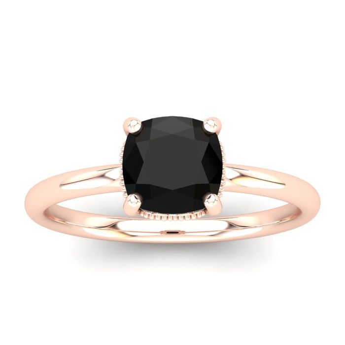 1 Carat Rose Cut Cushion Cut Black & White 9 Diamond Ring in 14K Rose Gold (2.25 g), Size 4 by SuperJeweler