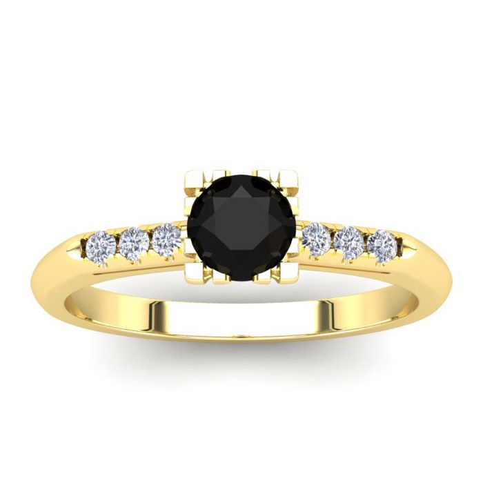 1/2 Carat Rose Cut Black & White 7 Diamond Ring in 14K Yellow Gold (2.80 g), Size 4 by SuperJeweler